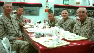 Withington at chow with fellow chaplain and Marines