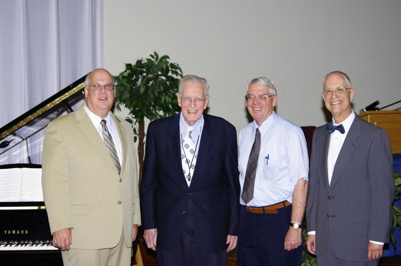 Past and present Foreign Missions secretaries Clawson, Galbraith, Buchanan and Bube